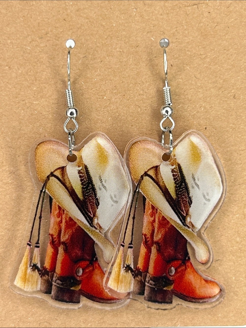 Cowboy Boot & Hat Dangle Earrings Western Fashion Jewelry